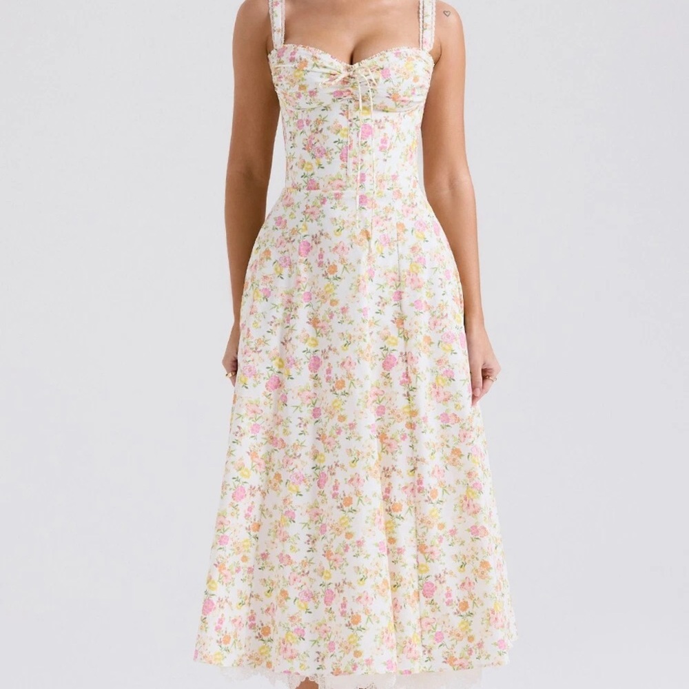 House of CB Floral Midi Dress - Pink and Yellow